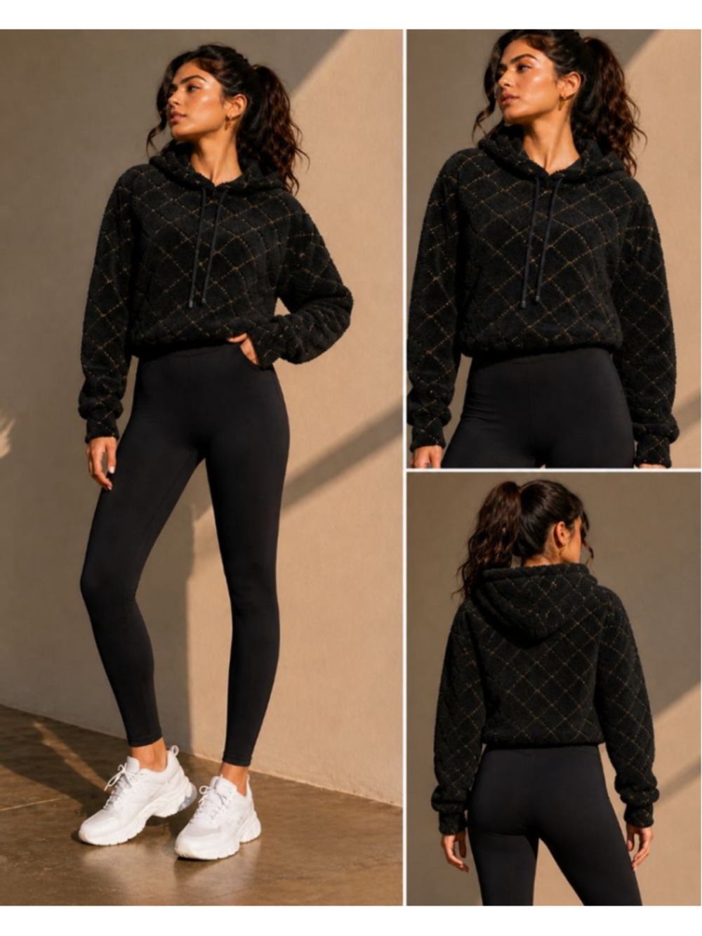 Koral Freddo Plush Hoodie Black Sherpa Quilted Cozy Pullover Small NWT